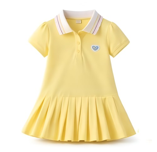 Sukienka dziewczęca żółta z kołnierzykiem elegancka sukienka dziecięca