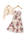 Sukienka dziewczęca w kwiaty z beżowym bolerkiem – elegancki komplet na wyjątkowe okazje