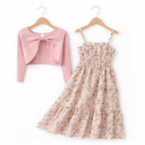 Sukienka dziewczęca w kwiaty z różowym bolerkiem – elegancki komplet na wyjątkowe okazje