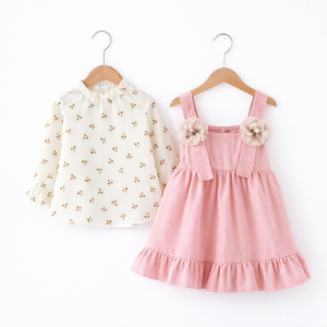 Sukienka dziewczęca z bluzką dla dzieci – elegancki komplet różowy z falbaną