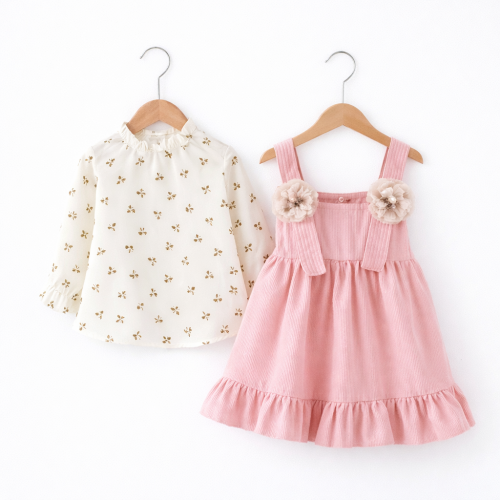 Sukienka dziewczęca z bluzką dla dzieci – elegancki komplet różowy z falbaną