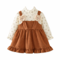 Sukienka dziewczęca z bluzką dla dzieci – elegancki komplet brązowy z falbaną