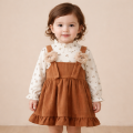 Sukienka dziewczęca z bluzką dla dzieci – elegancki komplet brązowy z falbaną