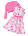 Sukienka dziewczęca w kwiaty ze wstążką różowy sweterek – elegancki komplet dziecięcy