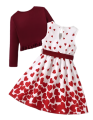 Sukienka dziewczęca w serca ze wstążką bordowy sweterek – elegancki komplet dziecięcy