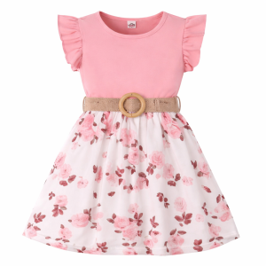 Sukienka dziewczęca dla dzieci z kwiatowym wzorem i paskiem – elegancja i wygoda na co dzień