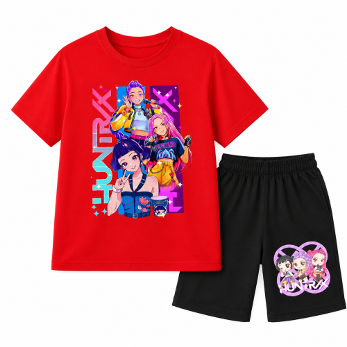 K-Pop Demon Hunters komplet dziecięcy dla dziewczynki T-shirt + spodenki