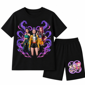 K-Pop Demon Hunters komplet dziecięcy dla dziewczynki T-shirt + spodenki