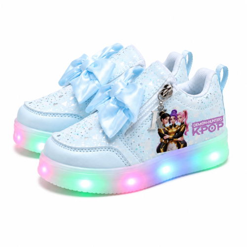 Świecące Buty LED Dziewczęce K-POP Demon Hunters Sneakersy z Kokardą i Zamkiem