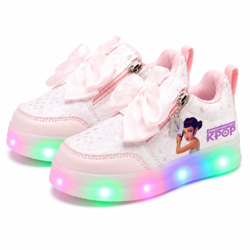 Świecące Buty LED Dziewczęce K-POP Demon Hunters Sneakersy z Kokardą i Zamkiem