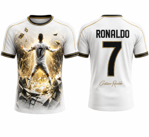 Koszulka sportowa 3D UNISEX biały T-Shirt piłkarski CRISTIANO RONALDO CR7