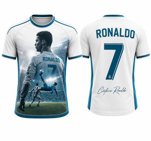 Koszulka sportowa 3D UNISEX biały T-Shirt piłkarski CRISTIANO RONALDO CR7