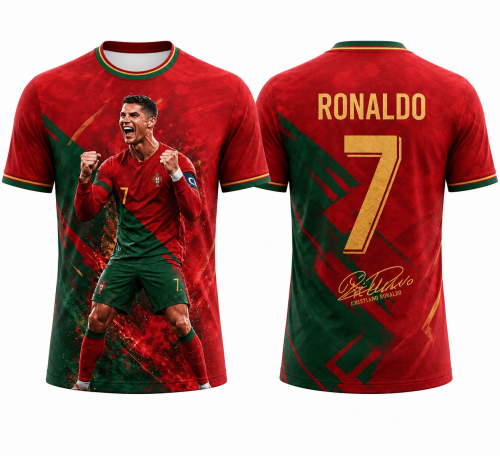 Koszulka sportowa 3D UNISEX czerwony T-Shirt piłkarski CRISTIANO RONALDO CR7