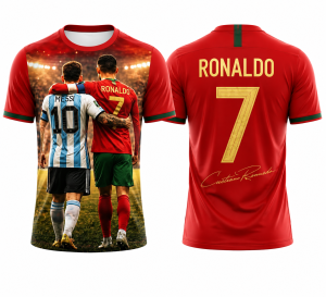 Koszulka sportowa 3D UNISEX czerwony T-Shirt piłkarski Ronaldo i Messi